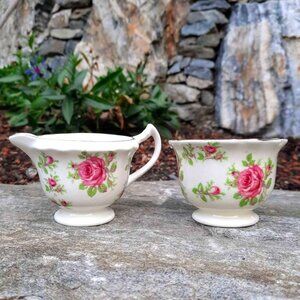 Lovely Vintage James Kent Longton Pink Rose Sugar and Creamer, England